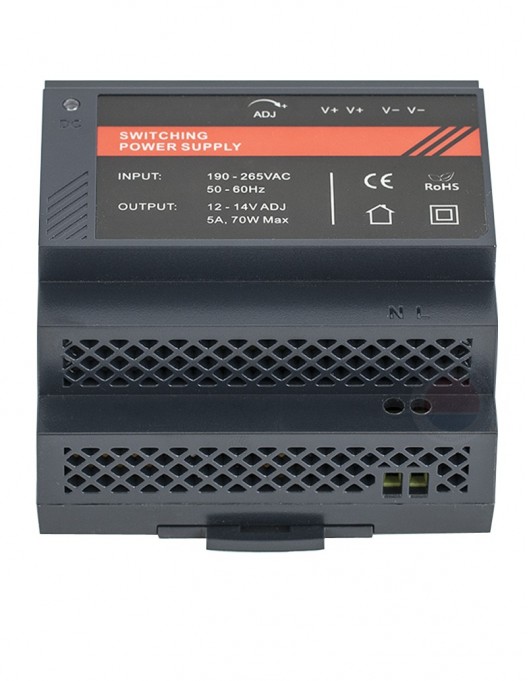 <p>Sursa alimentare 12Vcc/5A, montare pe sina DIN DR12060-02C</p>