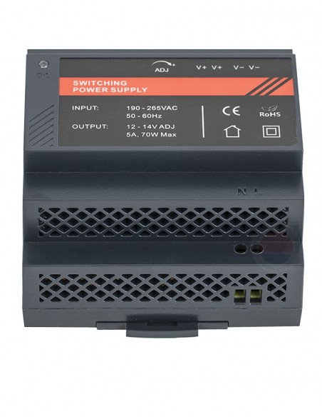 <p>Sursa alimentare 12Vcc/5A, montare pe sina DIN DR12060-02C</p>