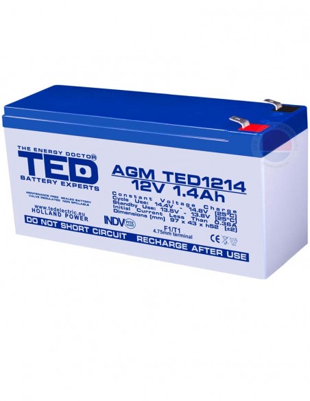 <p>Acumulator stationar AGM VRLA 12V/1,4Ah TED1214</p>