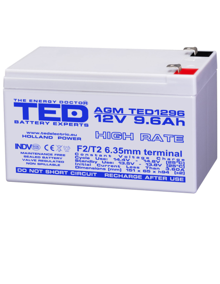 Acumulator stationar AGM VRLA 12V/9,6Ah TED1296